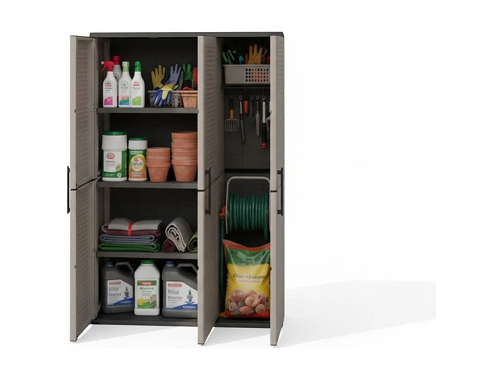 Armoire extérieure ou intérieure, 3 portes et 3 niveaux en polypropylène ajustables, 100% fabriqués en Itala, 102x37h163 cm, couleur grise