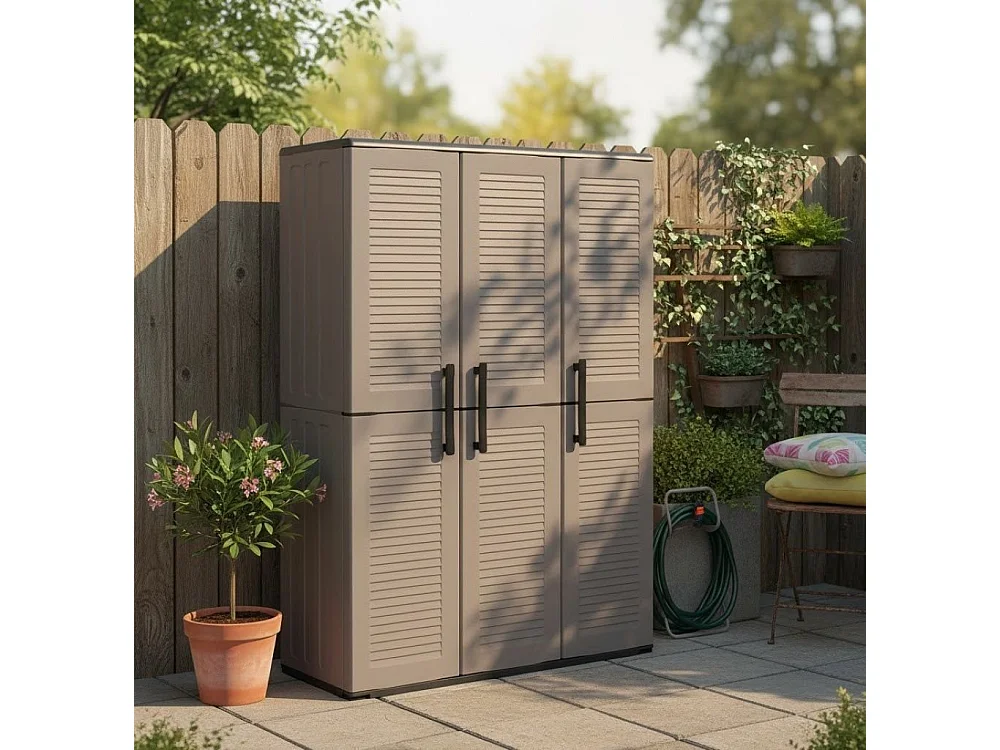 Armoire extérieure ou intérieure, 3 portes et 3 niveaux en polypropylène ajustables, 100% fabriqués en Itala, 102x37h163 cm, couleur grise
