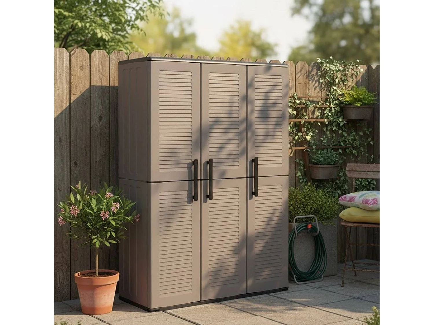 Mehrzweckchrank für den AuÃŸen oder Innenbereich, Schrank mit 3 Türen und 3 vertellbaren Einlegeböden au Polypropylen, 100% Made in Italy, 102x37h163 cm, Farbe Grau