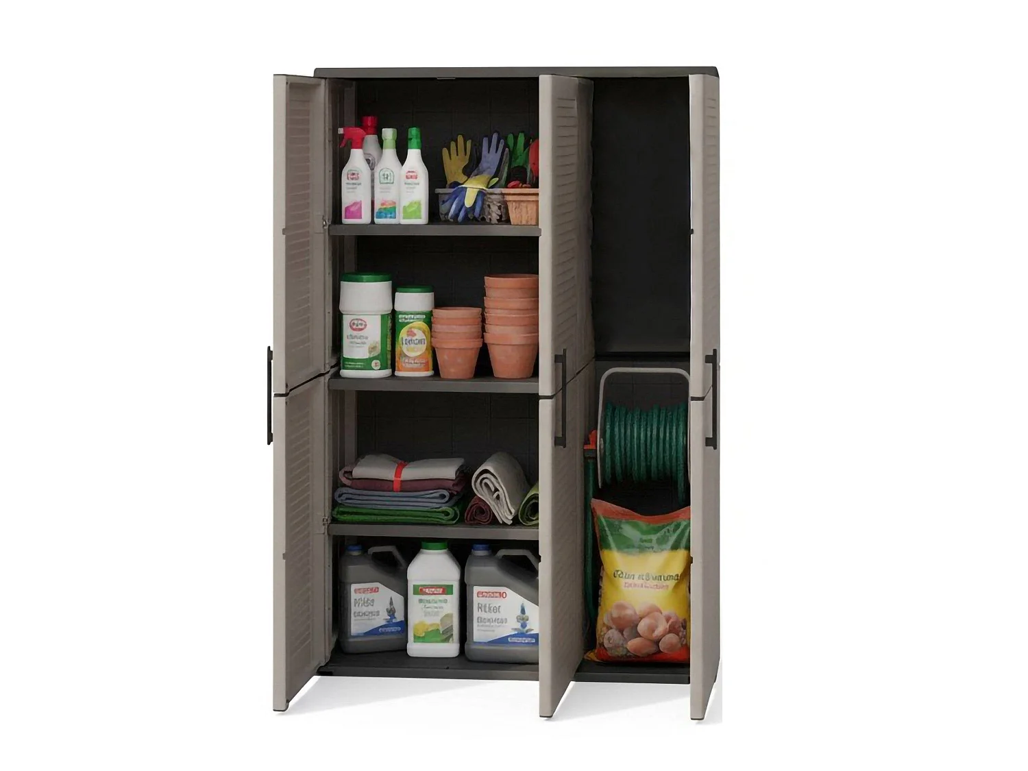 Mehrzweckchrank für den AuÃŸen oder Innenbereich, Schrank mit 3 Türen und 3 vertellbaren Einlegeböden au Polypropylen, 100% Made in Italy, 102x37h163 cm, Farbe Grau