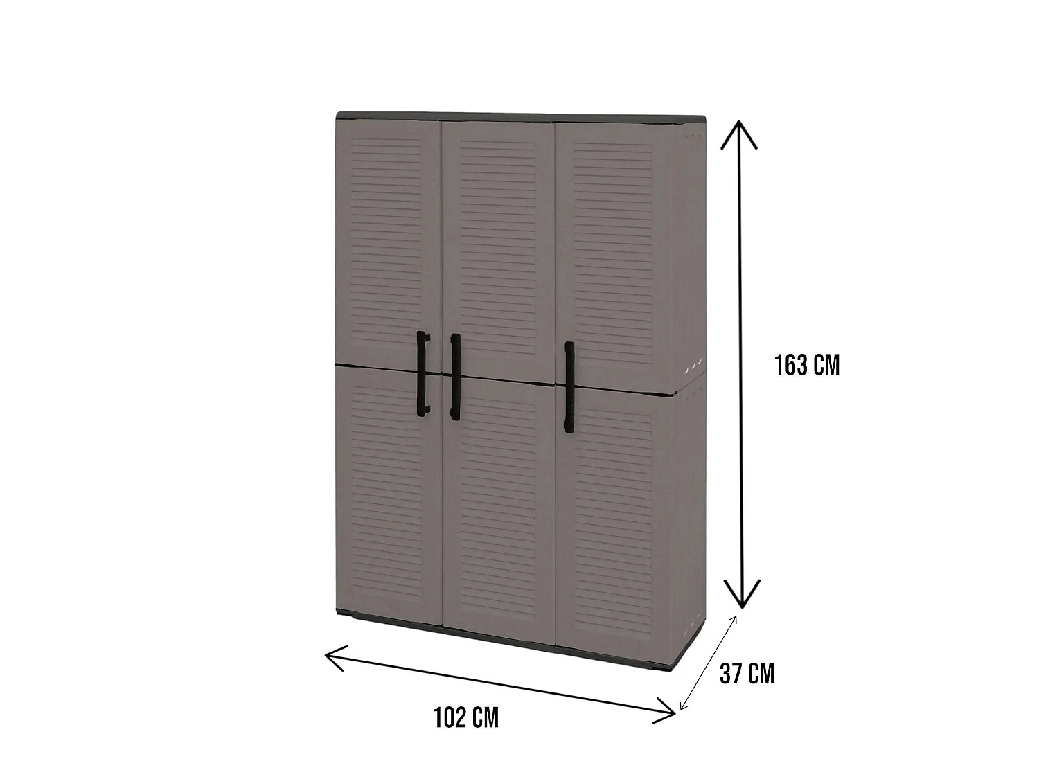 Mehrzweckchrank für den AuÃŸen oder Innenbereich, Schrank mit 3 Türen und 3 vertellbaren Einlegeböden au Polypropylen, 100% Made in Italy, 102x37h163 cm, Farbe Grau