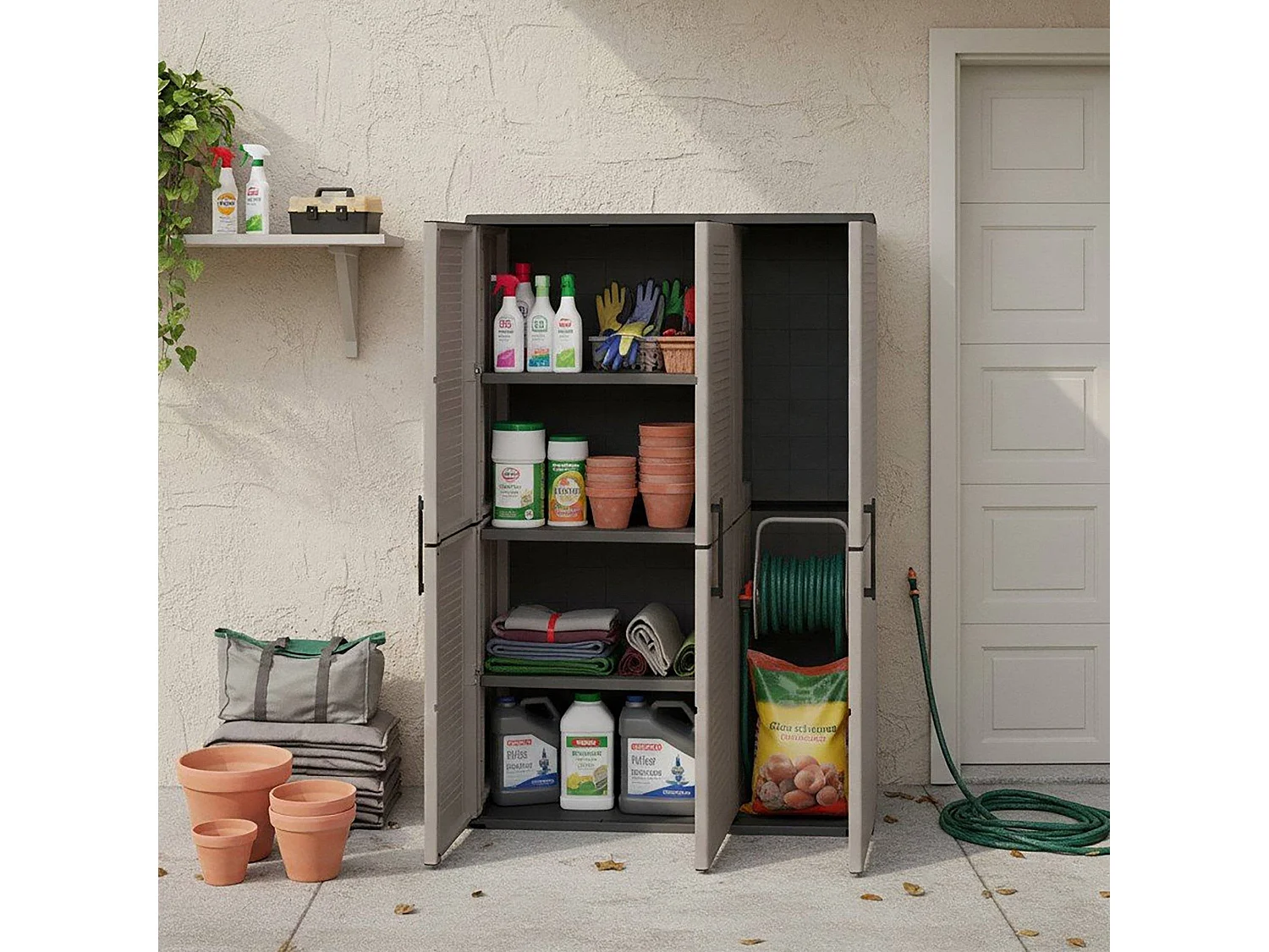 Mehrzweckchrank für den AuÃŸen oder Innenbereich, Schrank mit 3 Türen und 3 vertellbaren Einlegeböden au Polypropylen, 100% Made in Italy, 102x37h163 cm, Farbe Grau
