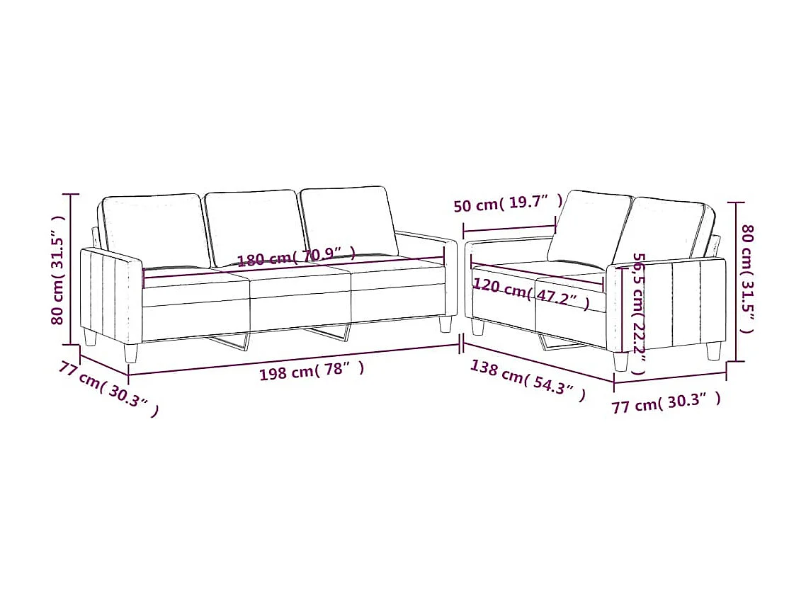 Ensemble de canapés 2 pcs avec coussins Crème Velours