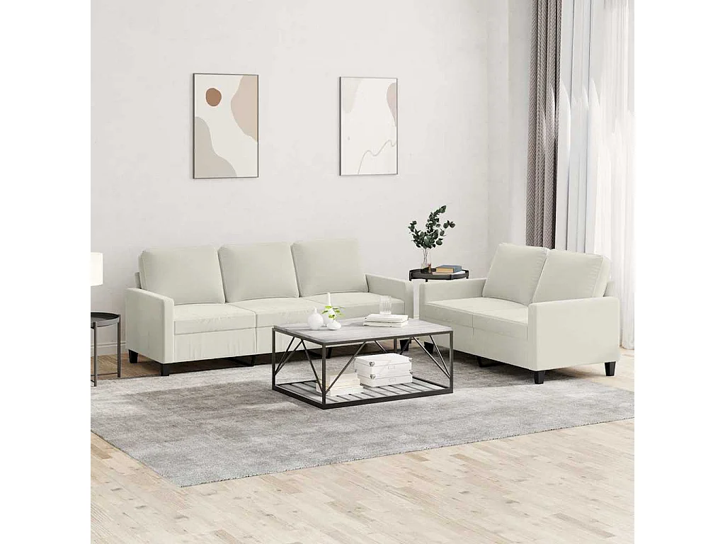 Set di Divani 2 pz con Cuscini Crema in Velluto