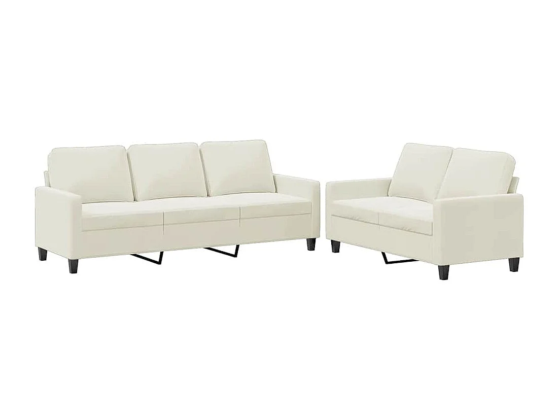 Set di Divani 2 pz con Cuscini Crema in Velluto