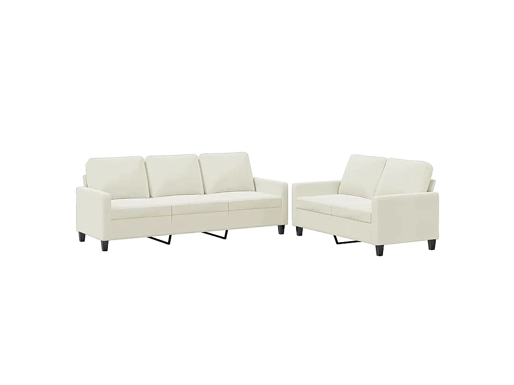 Set di Divani 2 pz con Cuscini Crema in Velluto