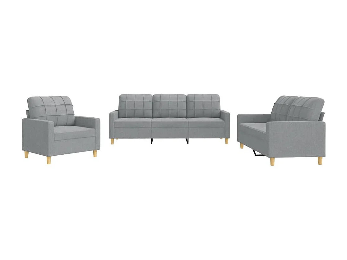 3-delige Loungeset met kussens stof lichtgrijs
