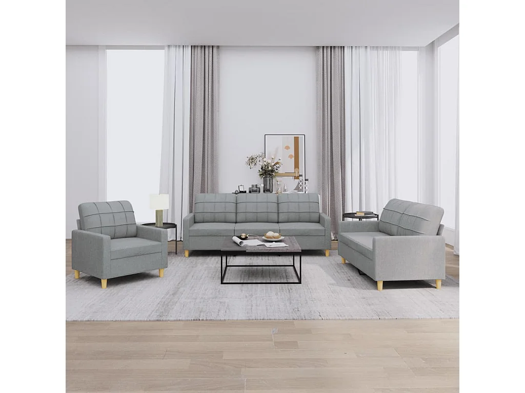 3-delige Loungeset met kussens stof lichtgrijs
