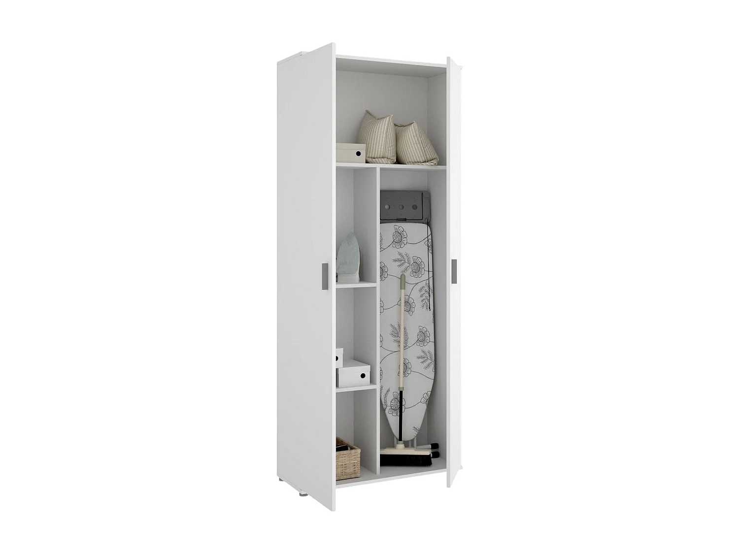 Armoire polyvalente Forcola, Armoire porte-balai multifonctionnelle, armoire 2 portes, 78x35h190 cm, Blanc