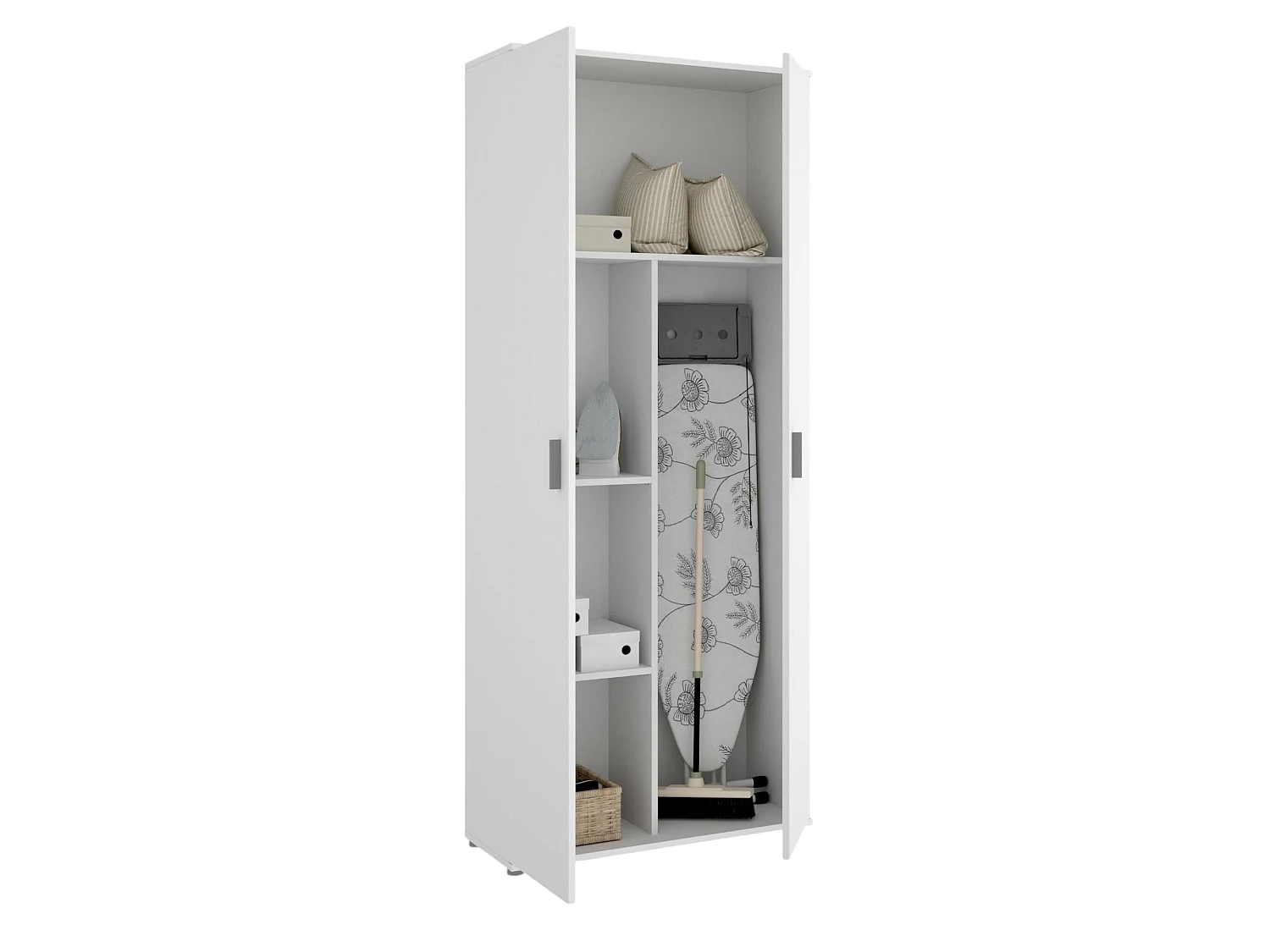 Dmora Armadio Multiuso 2 Ante Forcola 35x190h cm Bianco 3 Ripiani Portascope, Apertura Battente