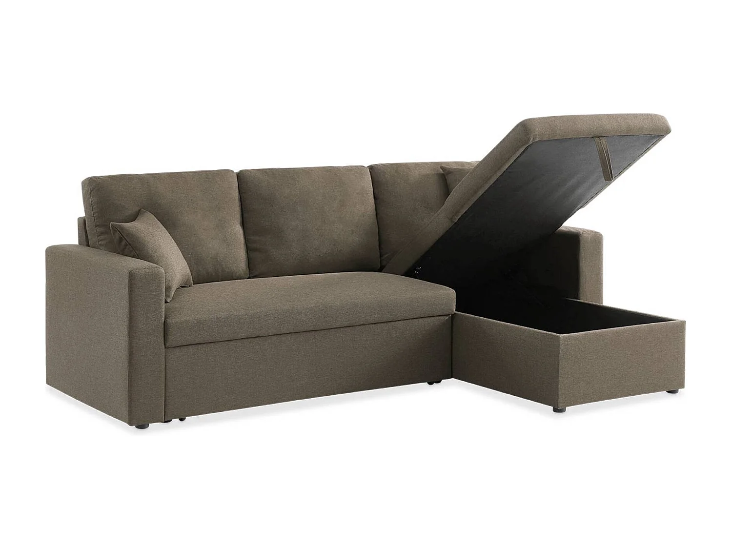 Canapé d'angle convertible en tissu marron - IDA - 3 places. fauteuil d'angle réversible coffre rangement lit modulable