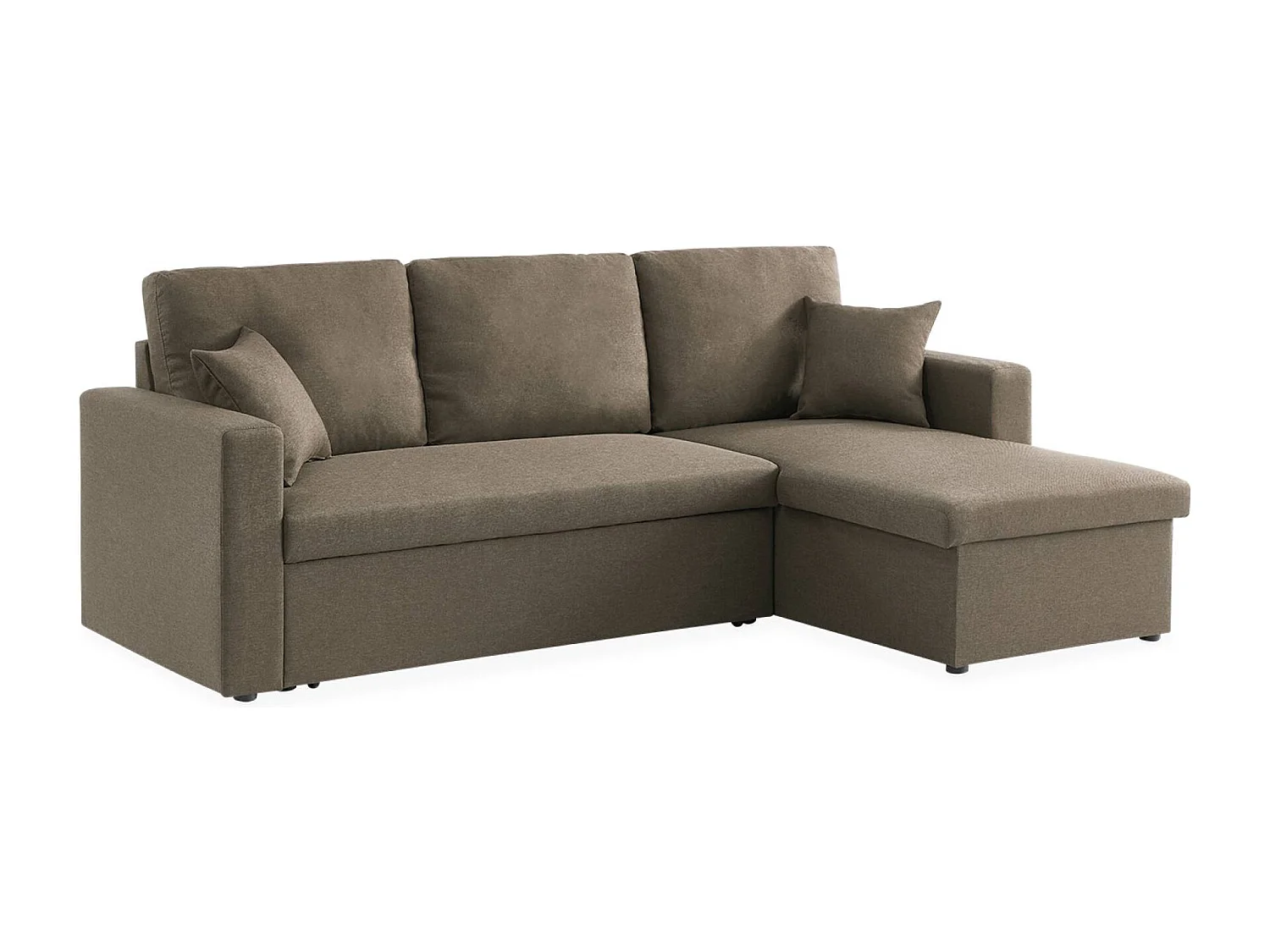 Canapé d'angle convertible en tissu marron - IDA - 3 places. fauteuil d'angle réversible coffre rangement lit modulable