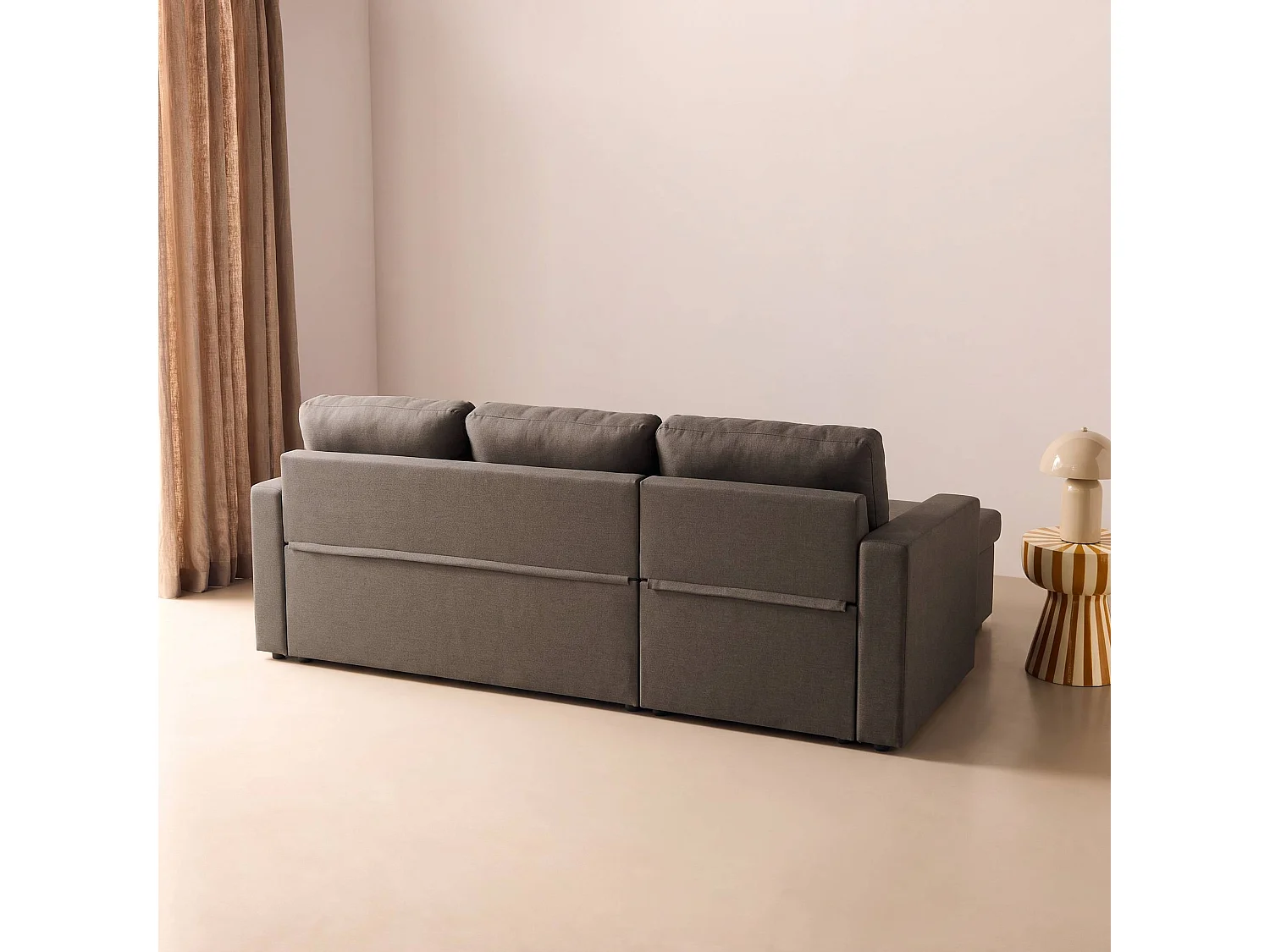 Canapé d'angle convertible en tissu marron - IDA - 3 places. fauteuil d'angle réversible coffre rangement lit modulable