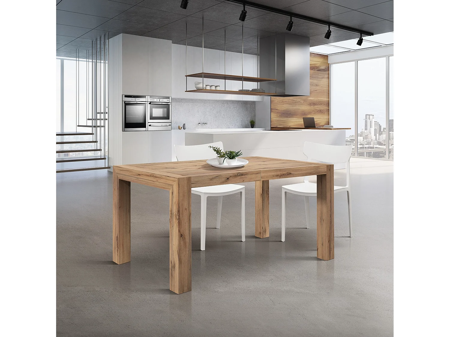 Mesa de madera, acabado roble rústico, ext.160x90-240x90cm - MARZAMEMI