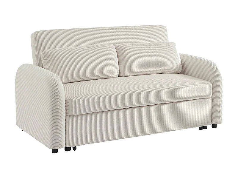 Canapé convertible arrondi 2 places velours côtelé blanc L 168 x P 90 x H 88cm - Lino