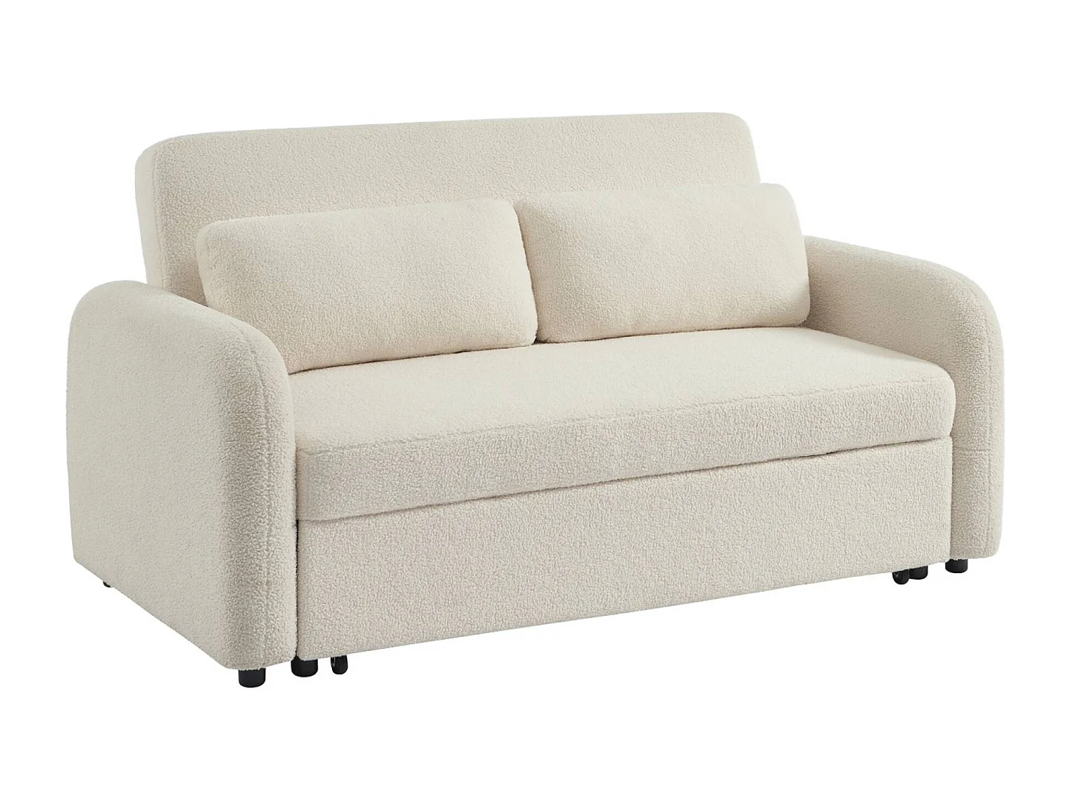 Divano letto arrotondato in tessuto bouclé, 2 posti, crema