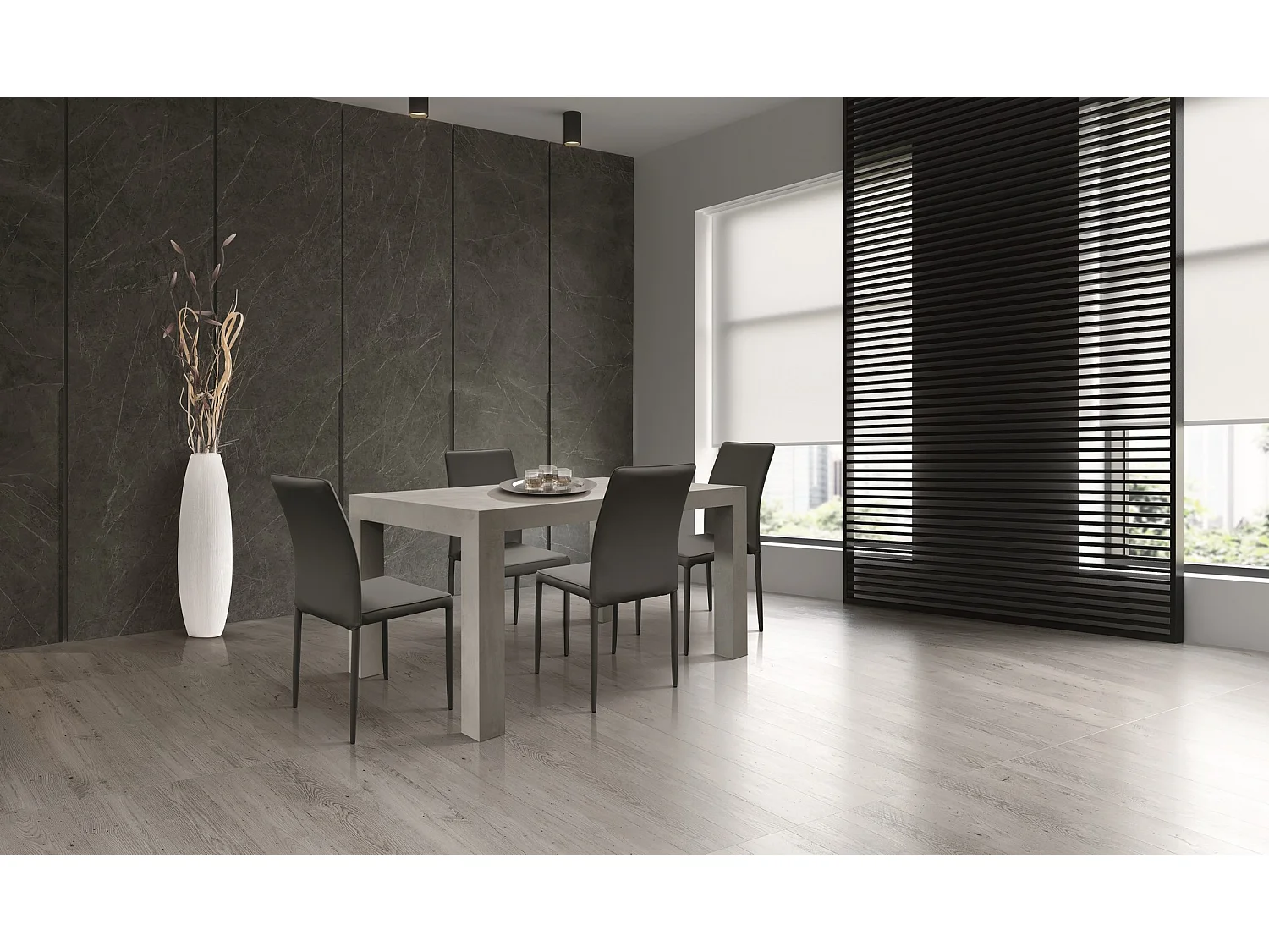 Table en bois, finition gris ciment, extensible 140x90 cm - MARZAMEMI