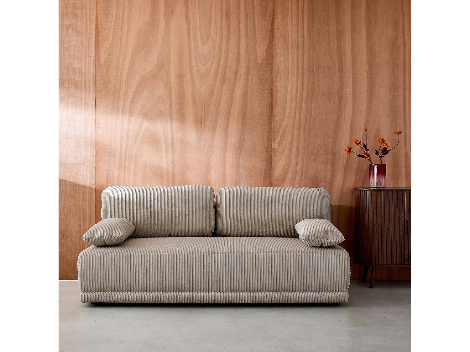 Banquette convertible 3 places velours côtelé taupe avec coffre de rangement - L 192 x P 100 x H 81cm -Nelson