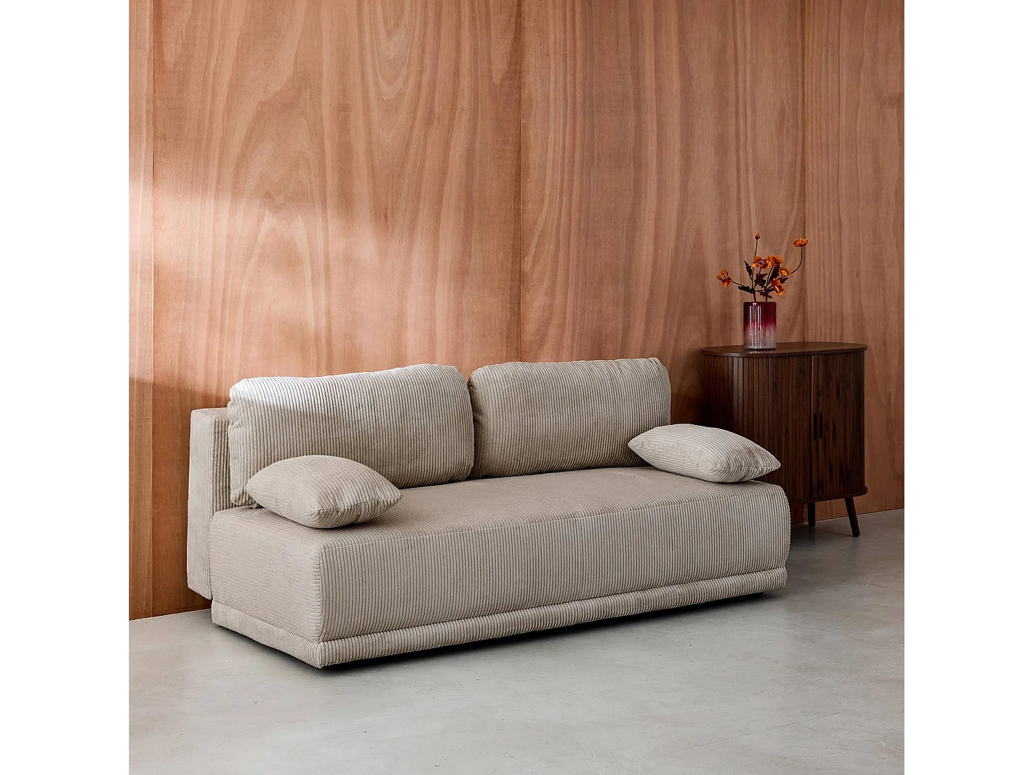 Banquette convertible 3 places velours côtelé taupe avec coffre de rangement - L 192 x P 100 x H 81cm -Nelson