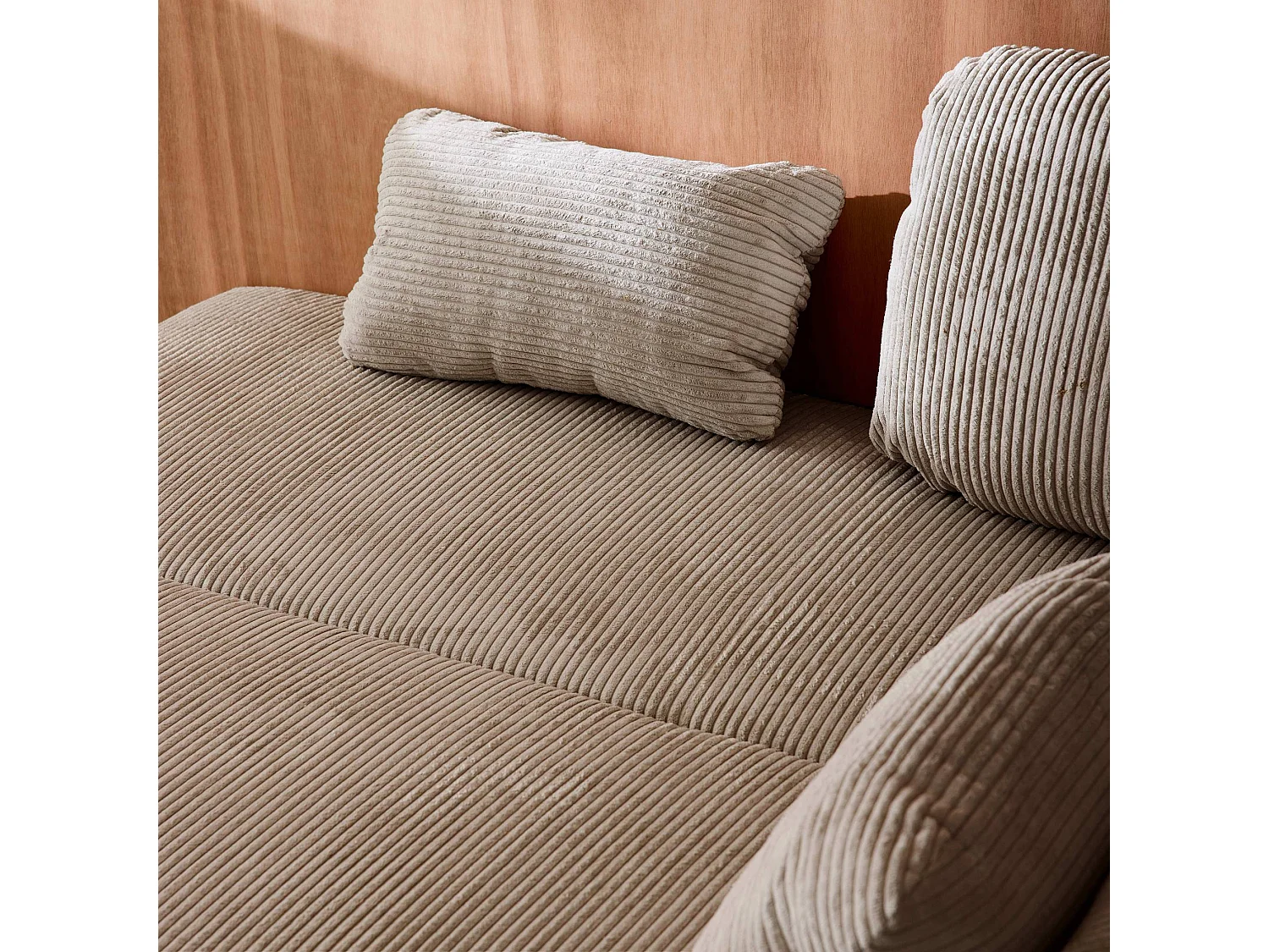 Banquette convertible 3 places velours côtelé taupe avec coffre de rangement - L 192 x P 100 x H 81cm -Nelson