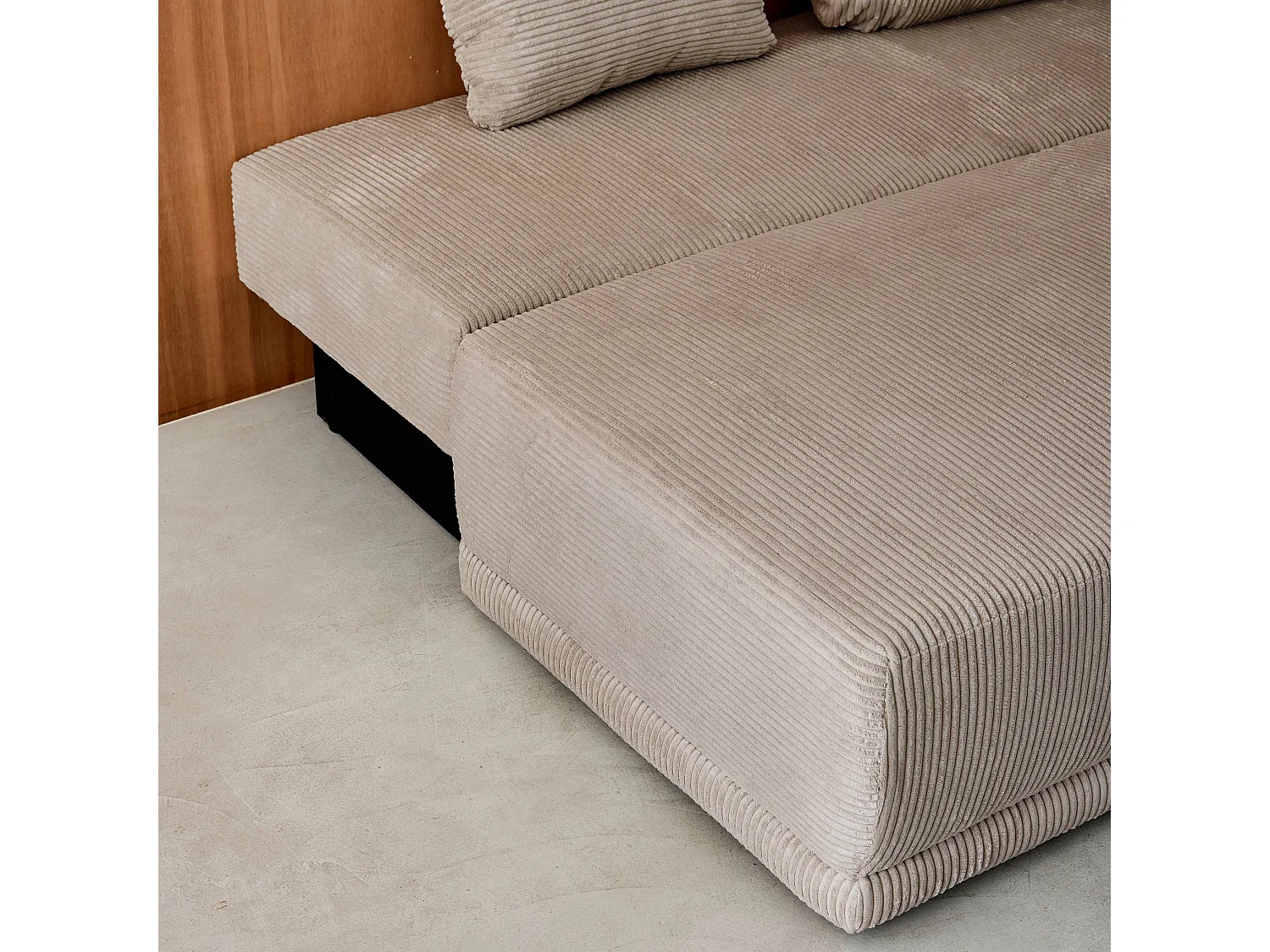 Banquette convertible 3 places velours côtelé taupe avec coffre de rangement - L 192 x P 100 x H 81cm -Nelson