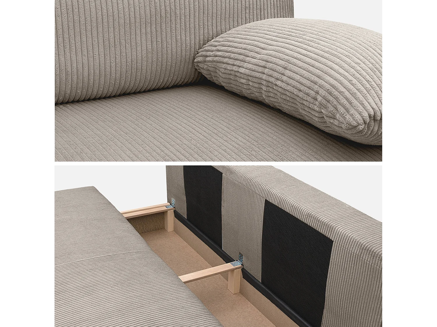 Banquette convertible 3 places velours côtelé taupe avec coffre de rangement - L 192 x P 100 x H 81cm -Nelson