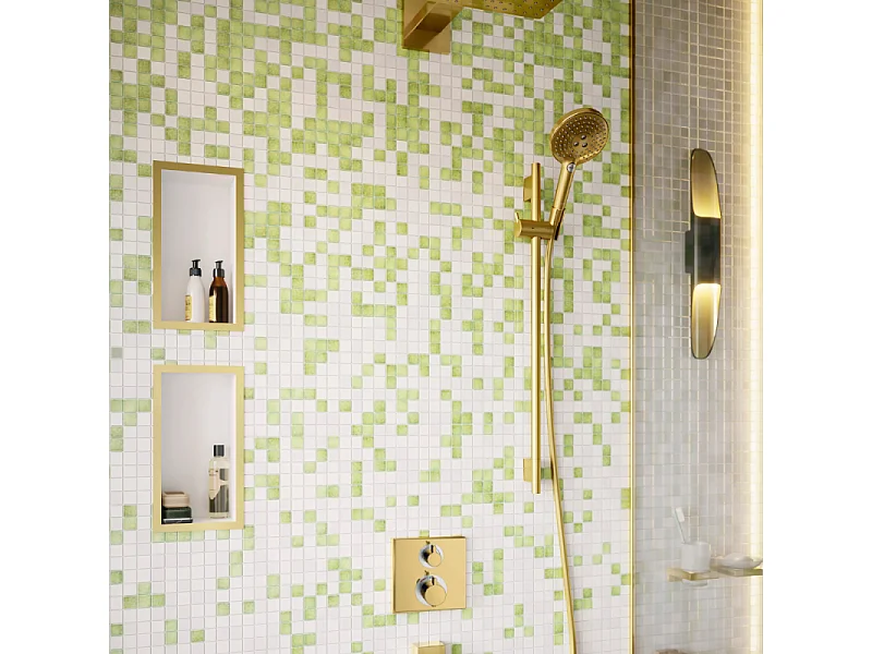 HANSGROHE Frente para mezclador termostático empotrado Ecostat Square con válvula de cierre y desviador aspecto dorado pulido
