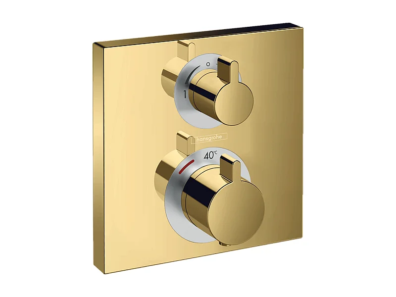 HANSGROHE Frente para mezclador termostático empotrado Ecostat Square con válvula de cierre y desviador aspecto dorado pulido