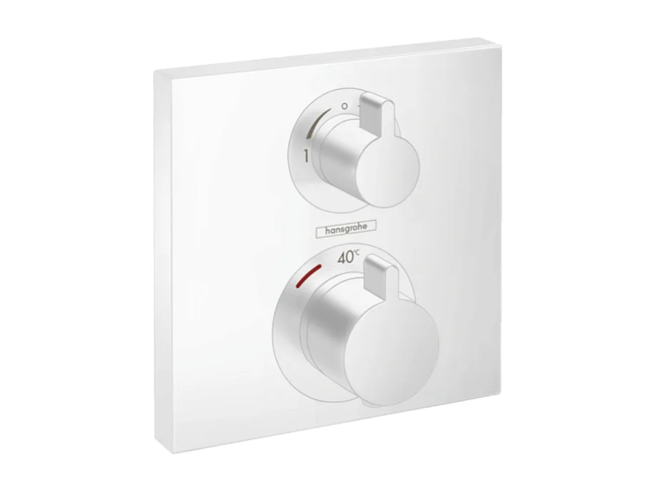 HANSGROHE Façade pour mitigeur thermostatique encastré Ecostat Square avec robinet d'arrêt et inverseur blanc mat