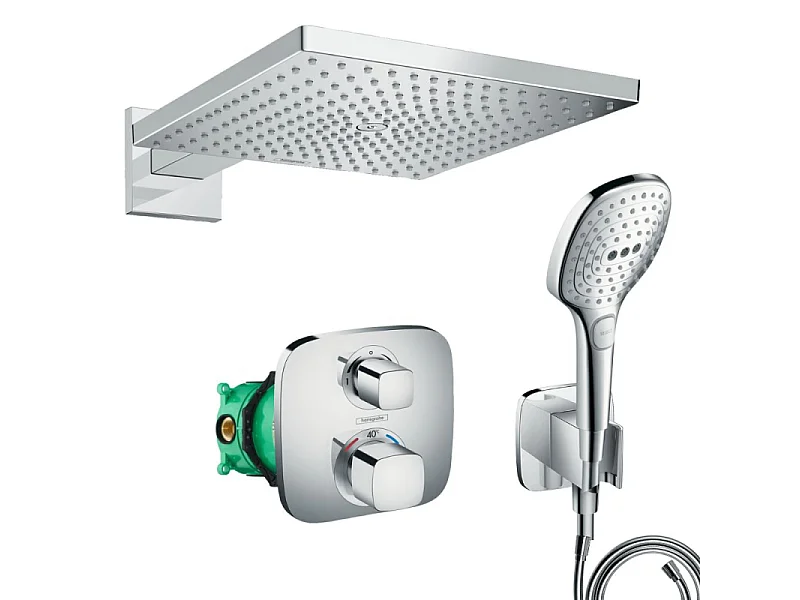 Lot robinet douche encastré thermostatique HANSGROHE Ecostat E + Douche de tête Raindance E 300