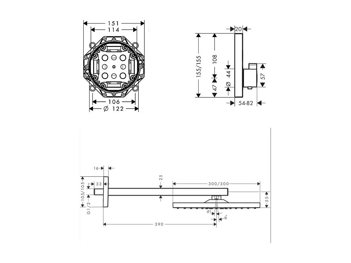 Lot robinet douche encastré thermostatique HANSGROHE ShowerSelect + Douche de tête Raindance E 300 fixation murale