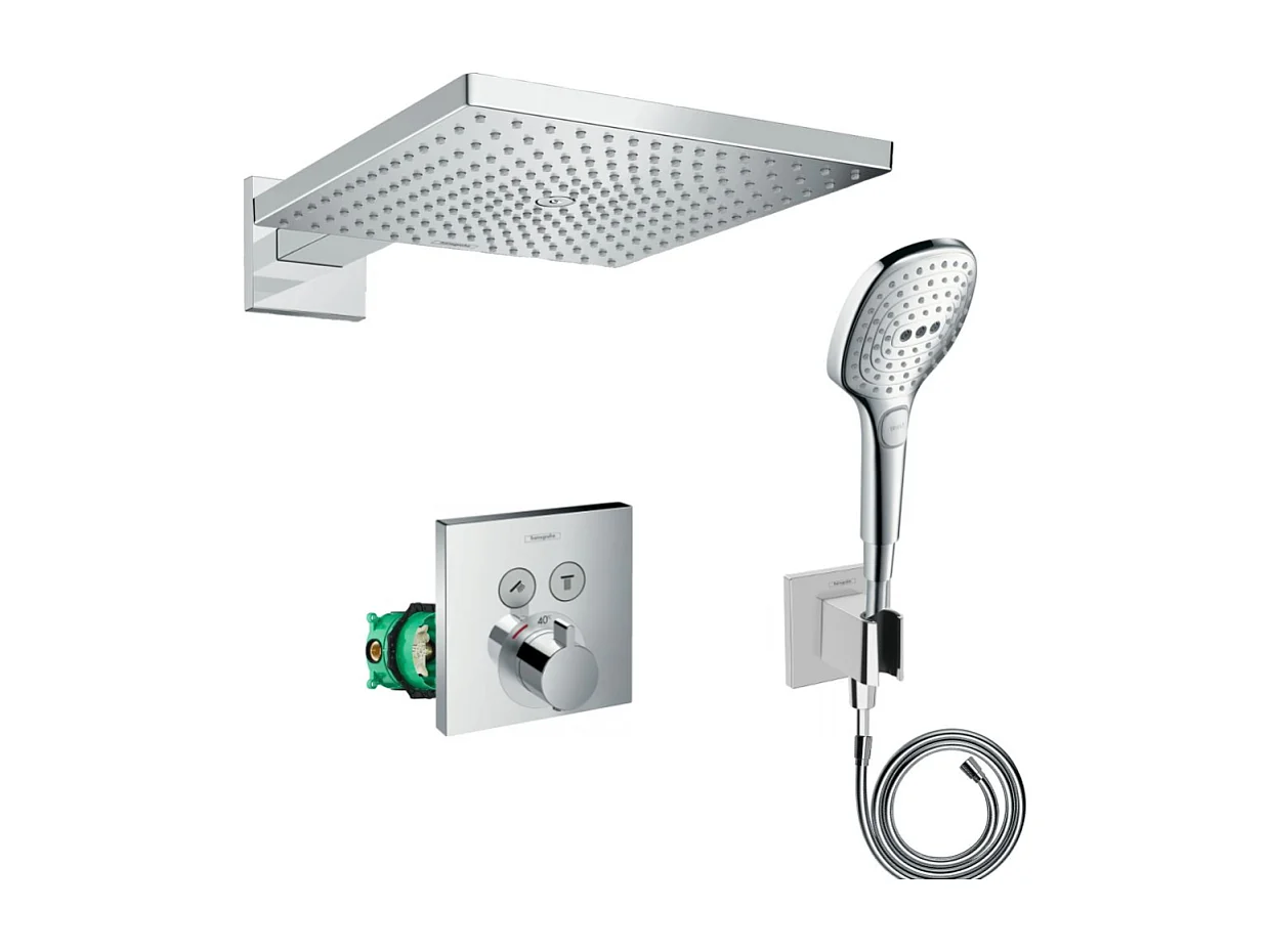 Lot robinet douche encastré thermostatique HANSGROHE ShowerSelect + Douche de tête Raindance E 300 fixation murale