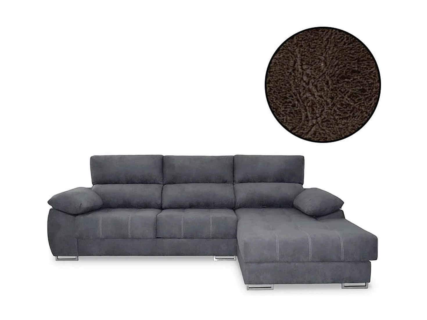 Sofá chaiselongue derecha Paolo 3 plazas con USB tela Opera antracita 300 cm