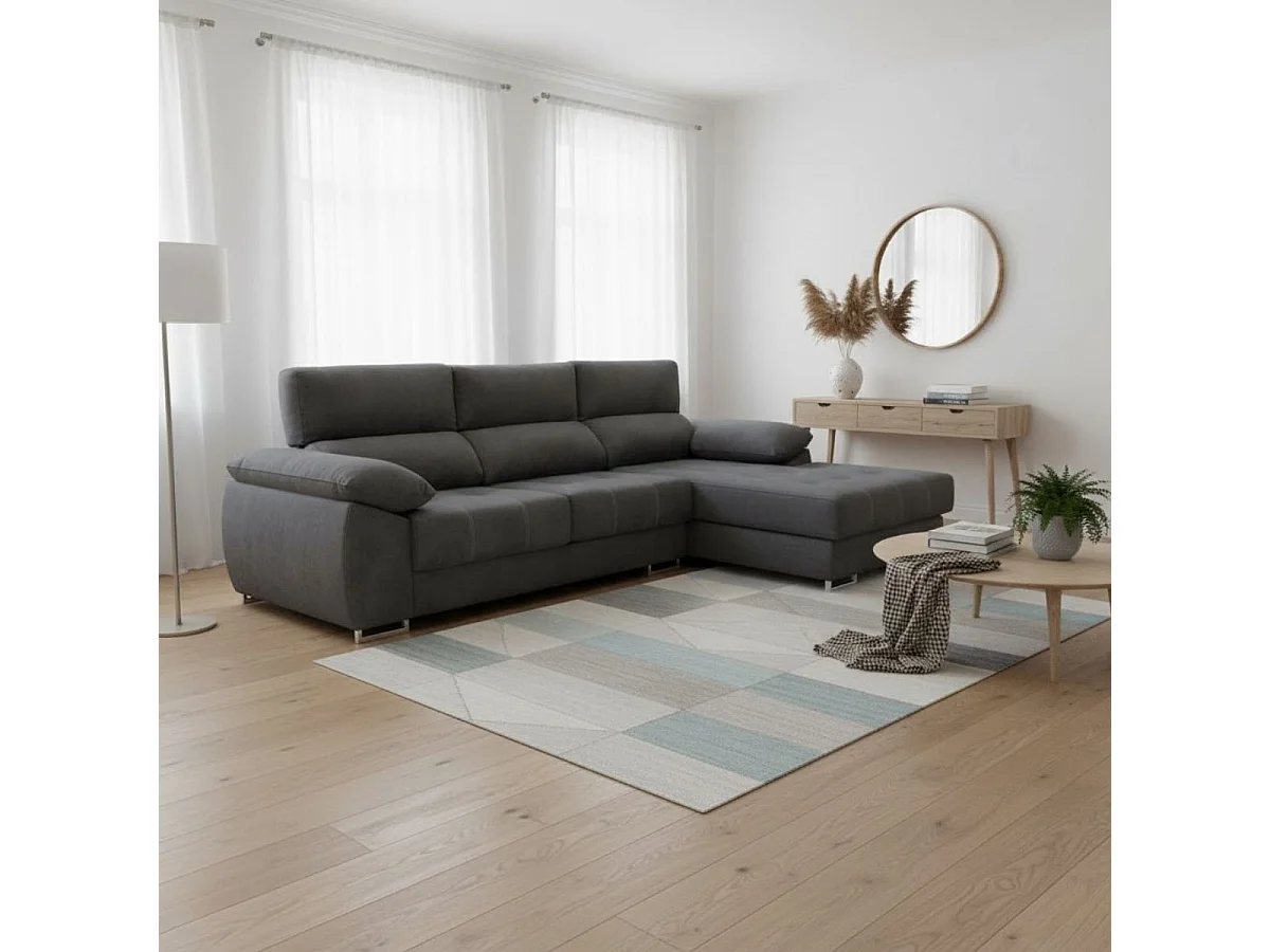 Sofá chaiselongue derecha Paolo 3 plazas con USB tela Opera antracita 300 cm