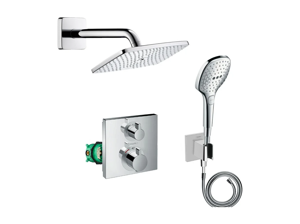 Lot robinet douche encastré thermostatique HANSGROHE Ecostat Square + Douche de tête Raindance E 240