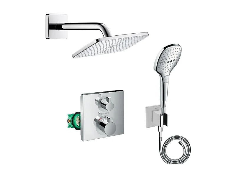 Lot robinet douche encastré thermostatique HANSGROHE Ecostat Square + Douche de tête Raindance E 240