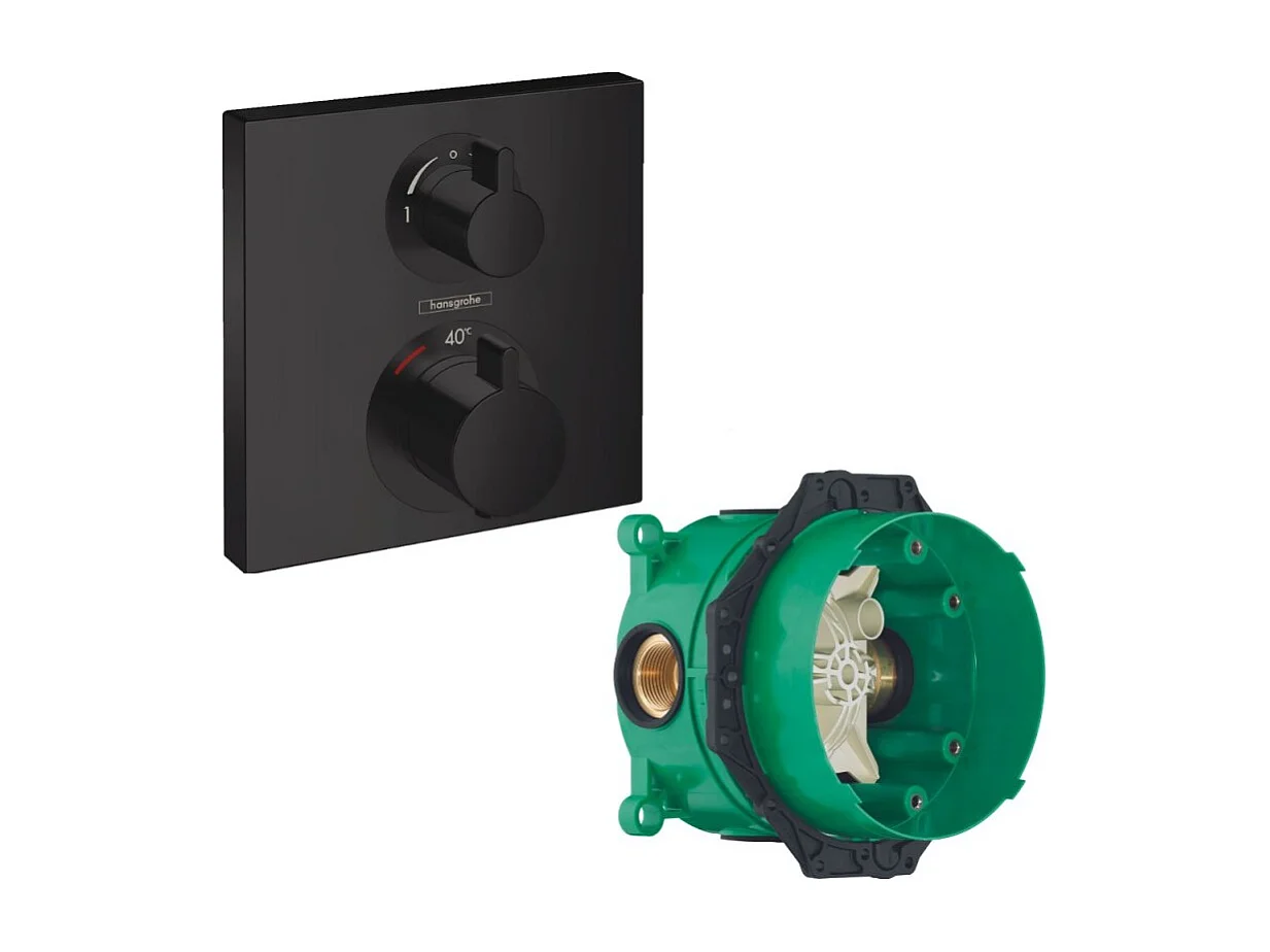 HANSGROHE Facade pour mitigeur thermostatique encastré Ecostat Square robinet d'arrêt et inverseur noir mat + Corps encastré