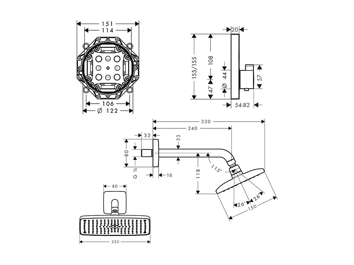 Lot robinet douche encastré thermostatique HANSGROHE + Douche de tête Raindance E 240 fixation murale