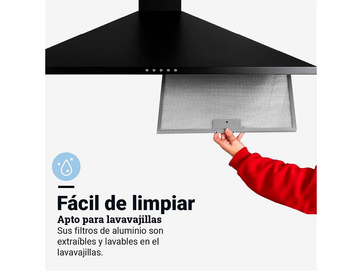 Campana piramidal Everest 6090B Universal Blue 120W 450m3/h C negro 90 cm