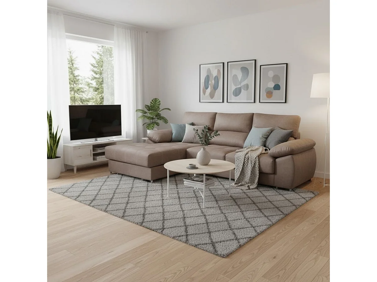 Sofá chaiselongue izquierda Paolo 3 plazas con USB tela Opera gris claro 300 cm