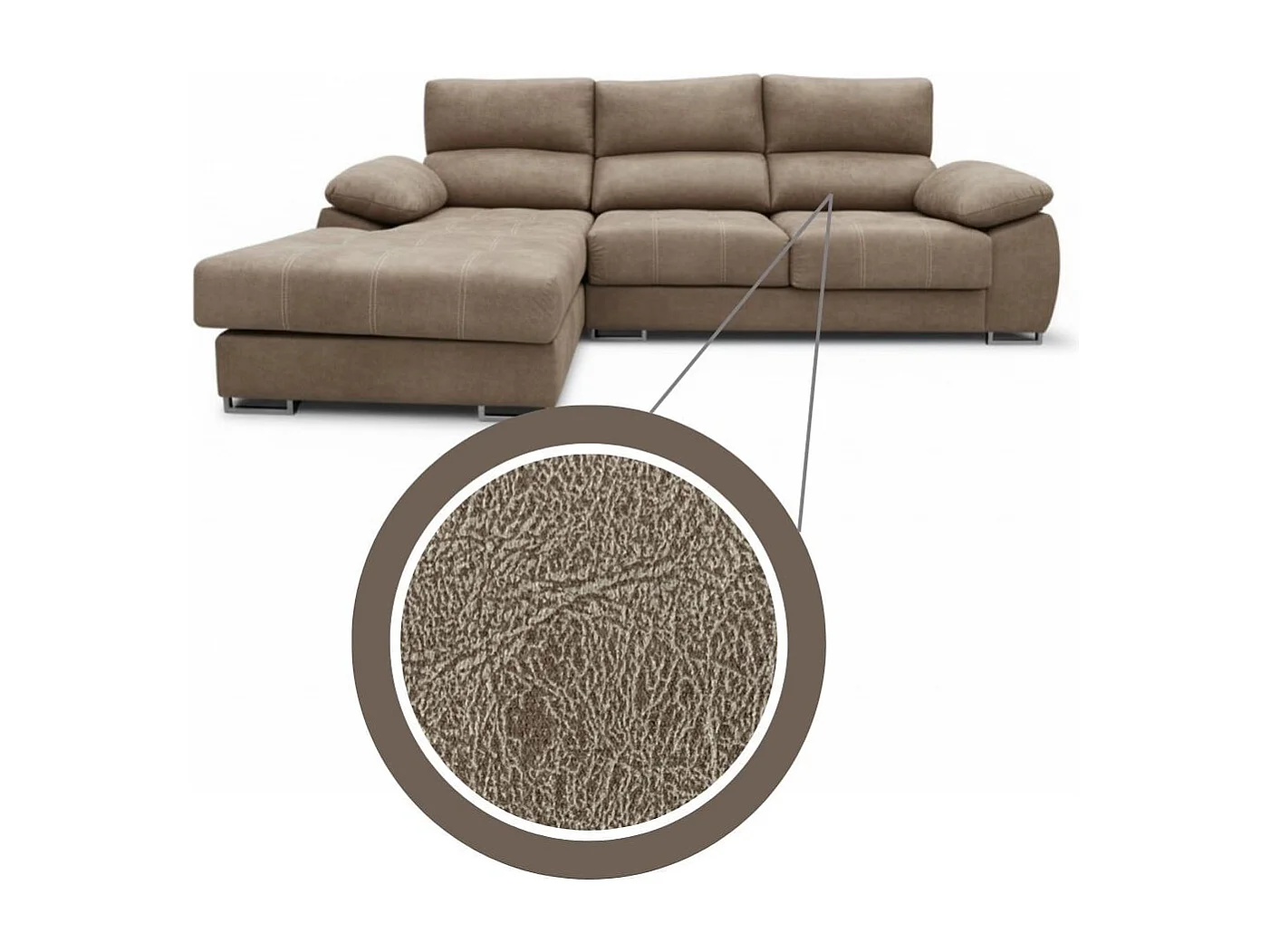 Sofá chaiselongue izquierda Paolo 3 plazas con USB tela Opera gris claro 300 cm