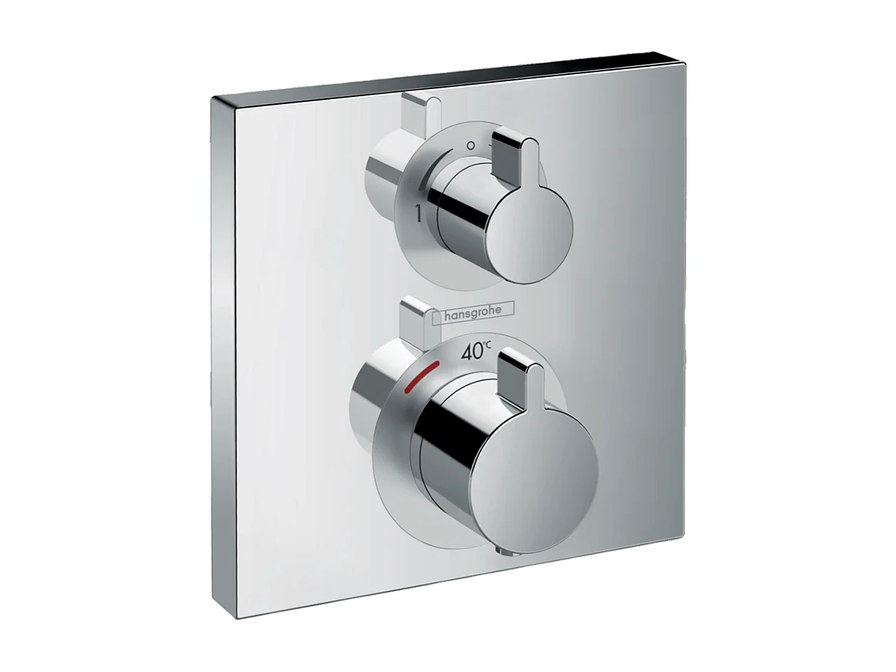 HANSGROHE Façade pour mitigeur thermostatique encastré Ecostat Square avec robinet d'arrêt et inverseur chromé