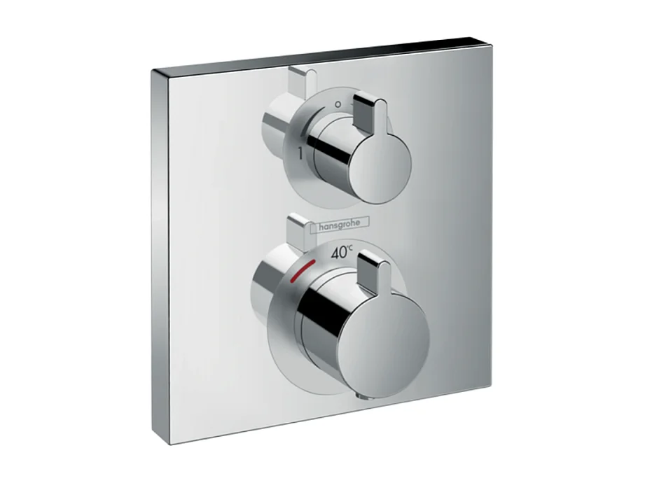 HANSGROHE Façade pour mitigeur thermostatique encastré Ecostat Square avec robinet d'arrêt et inverseur chromé