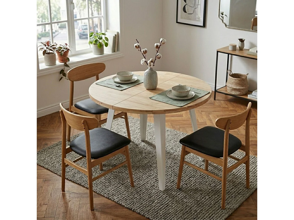 Mesa de comedor BergE redonda extensible nordish/blanco Ø100x76 cm Adec