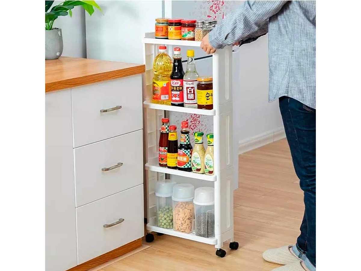 Estantería corredera cocina 4 niveles blanco 93x40x13,8 cm
