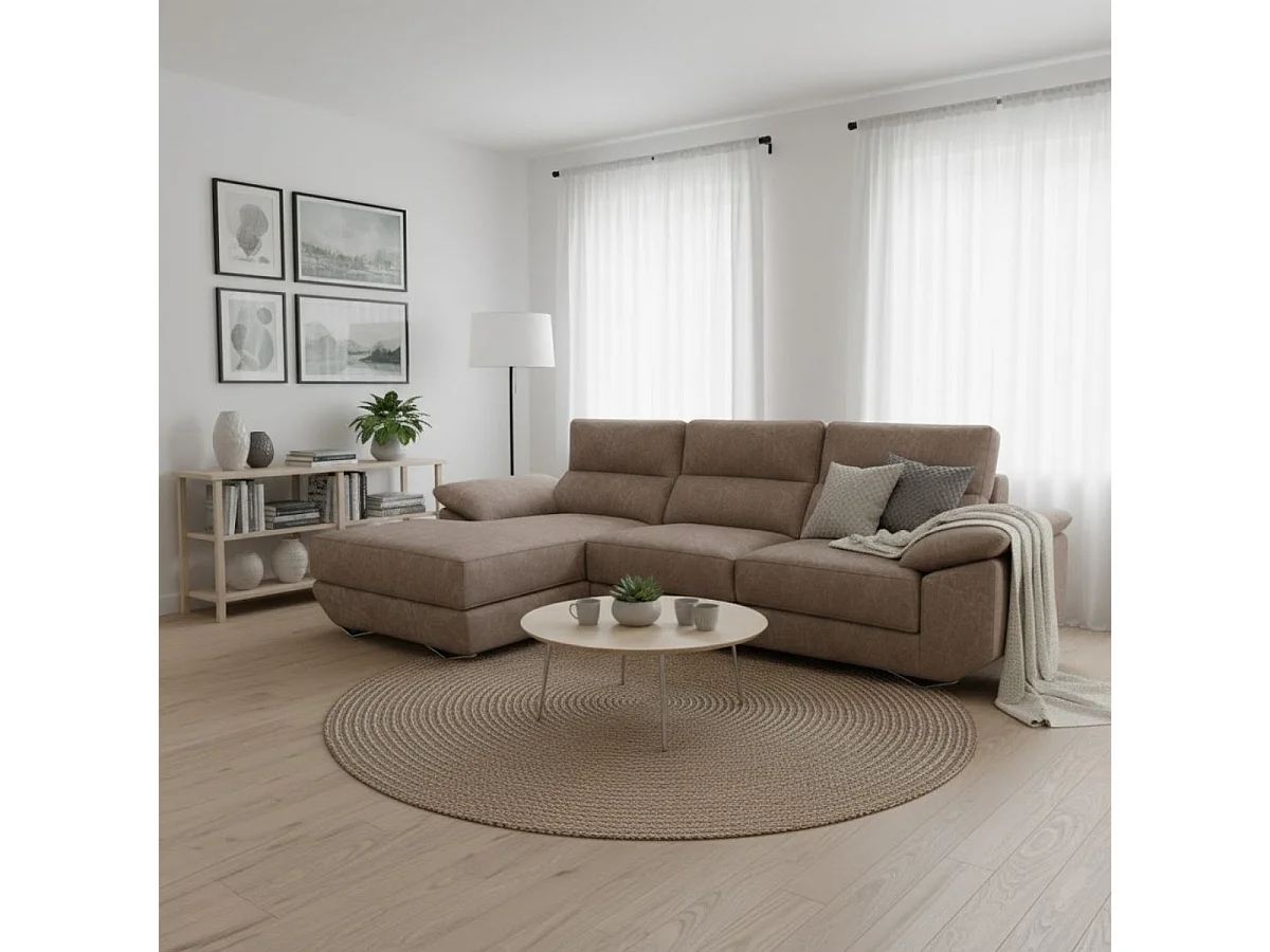 Sofá chaiselongue izquierda Danielle 3 plazas tela opera gris claro