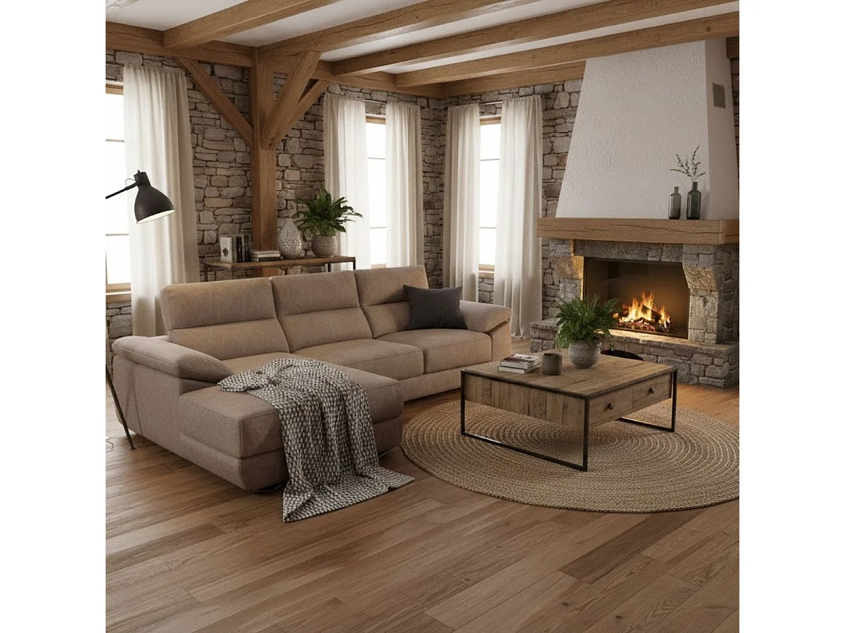 Sofá chaiselongue izquierda Danielle 3 plazas tela opera gris claro