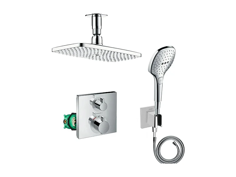 Lot robinet douche encastré thermostatique HANSGROHE Ecostat Square + Douche de tête Raindance E 240 fixation plafond