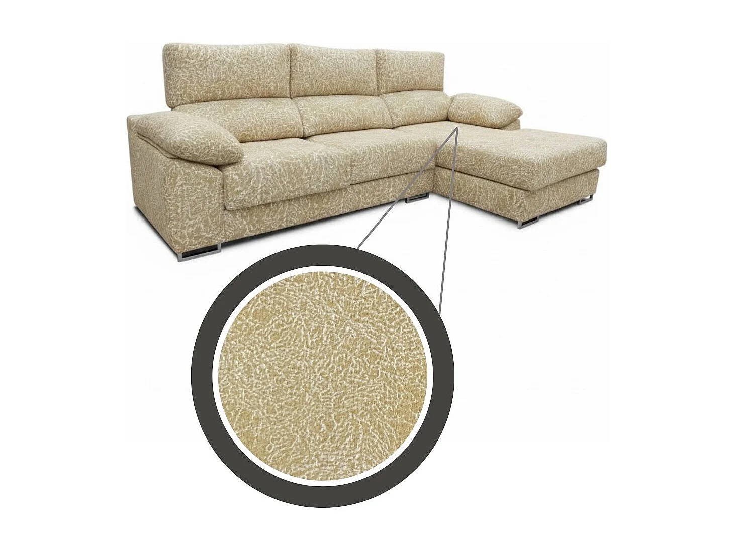 Sofá chaiselongue derecha Paolo 3 plazas con USB tela Opera beige 300 cm