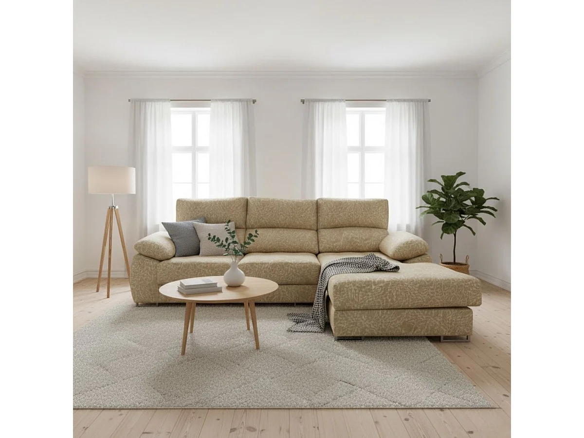 Sofá chaiselongue derecha Paolo 3 plazas con USB tela Opera beige 300 cm